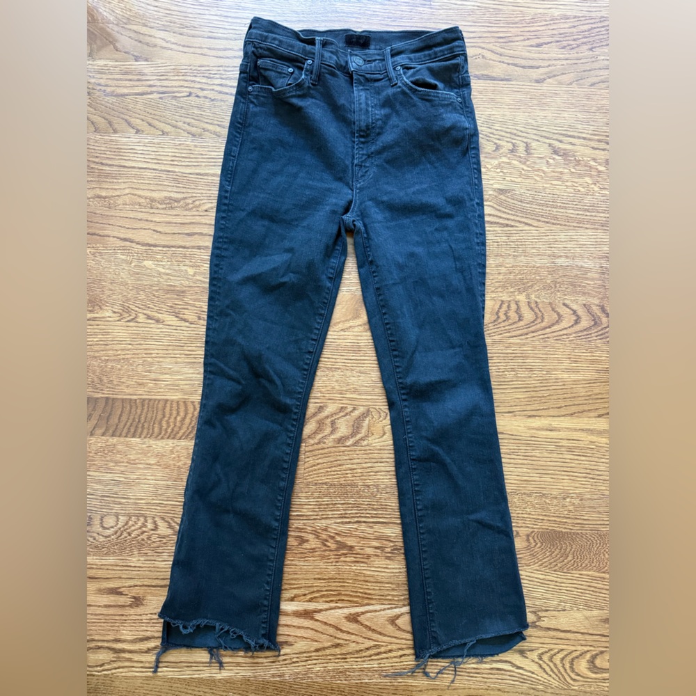 MOTHER Insider Crop Step Fray Not Guilty Black Denim Jeans Raw Hem Grunge 27